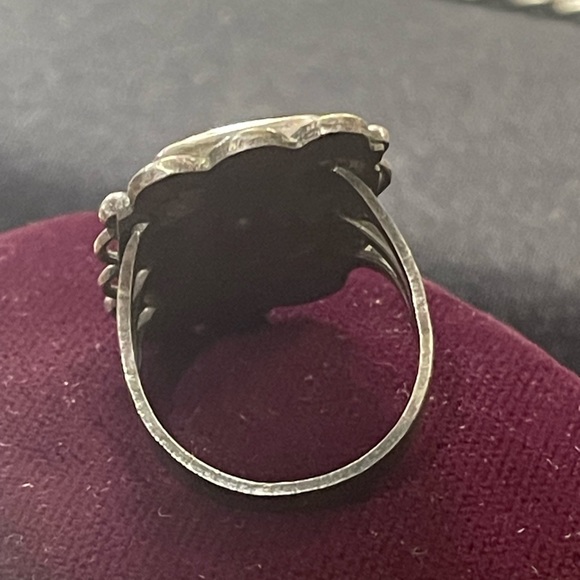 Vintage 1950s Native American Southwestern Black onyx Silver ring - Picture 4 of 6